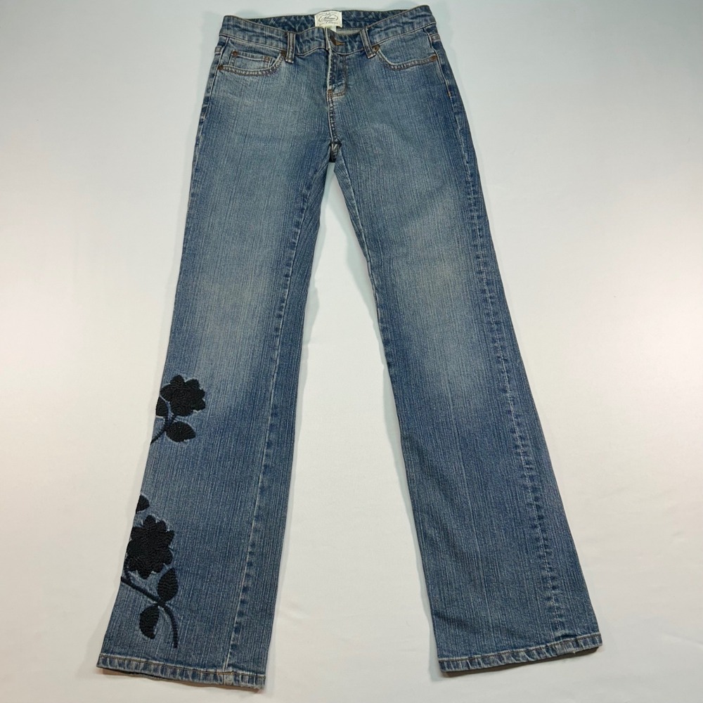 White House Black Market Blanc Jeans 0S Blue Denim Floral Embroidered Bootcut
